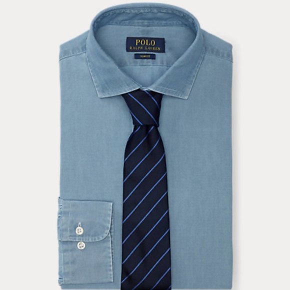 Slim Fit Indigo Chambray Shirt - Picture 6 of 9